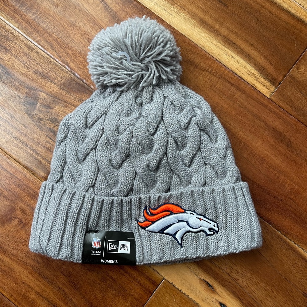 NFL Gray Knit Pom Beanie with Denver Bronco Logo